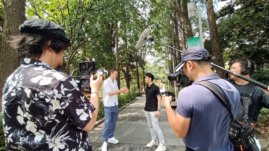 Zhuhai production crew coordinating a local shoot